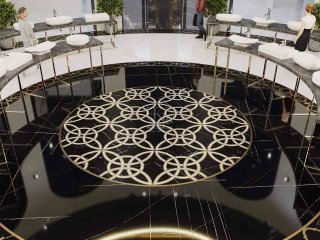 Elevate Your Interiors with Black & Golden Marble Inlay Flooring