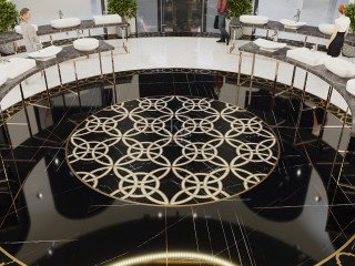 Elegant Black and Gold Marble Inlay Flooring for Luxury Interiors