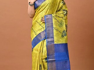 Stunning Olive Pure Zari Tussar Silk Saree in Canada!